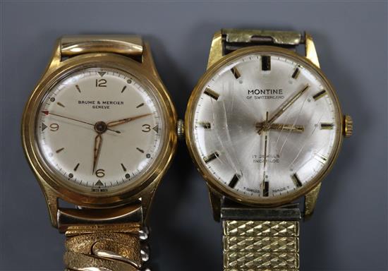 A gentlemans mid 20th century steel and gold plated Baume & Mercier manual wind wrist watch and a Montine watch.